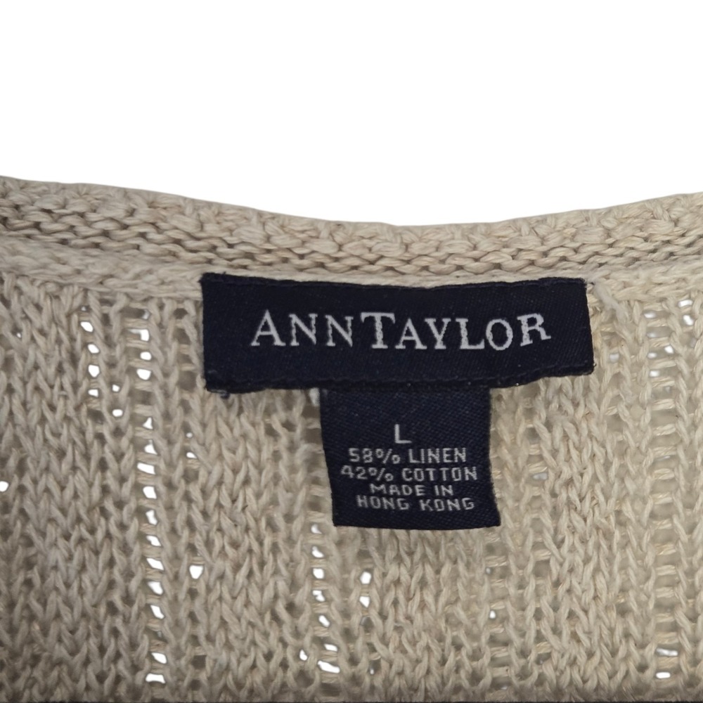 Vintage Ann Taylor Button Down Sweater Womens Oatmeal Open Knit Granola Large - Picture 4 of 4